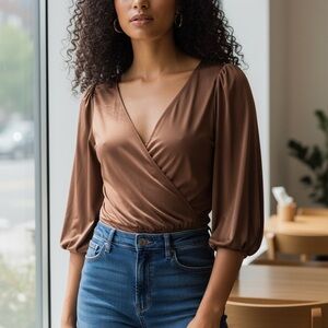 Express Brown Wrap Blouse